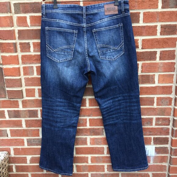 Reclaim Jeans Mens Size 36 Relaxed Fit Dark Wash Fade Whiskering - Picture 5 of 13